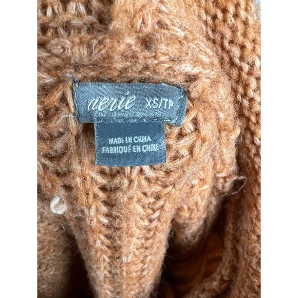 Aerie Size XS orange hooded sweater knit oversized Wool Blend Fuzzy Cozy Comfy - Picture 2 of 10